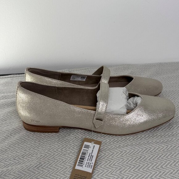 Toms Bianca Mary Jane Flats Women 11 Champagne Leather Metallic Timeless Classic - Picture 5 of 7